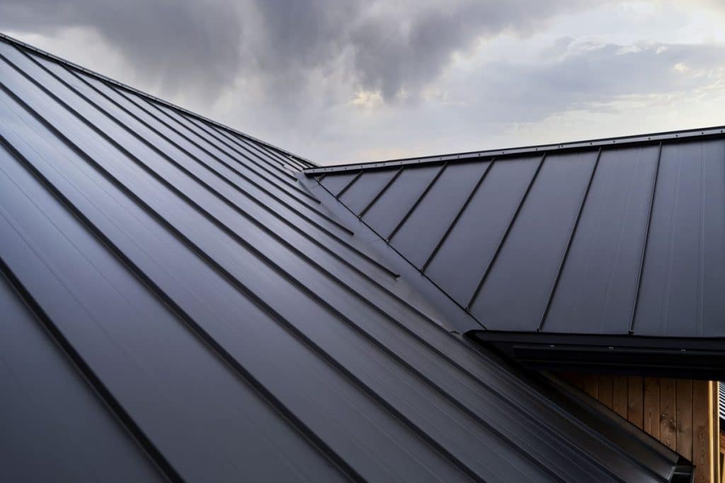 Close-up of black metal roofing